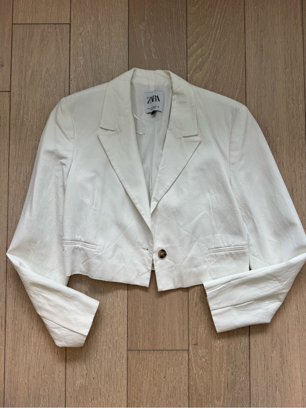 Zara White Cropped Single-Button Blazer